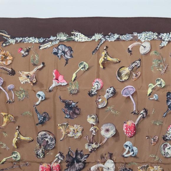 HERMES Carre 90 Scarf ""Champignons"" Silk Brown Auth BA1799 - Picture 3 of 13